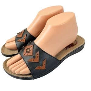 Flexus by Spring Step Womens 38‎ 7.5 8 Comfort Slides Geometric Black Brown